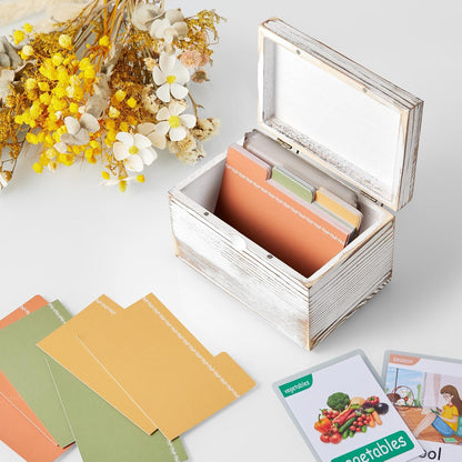 DRASTAR Index Card Holder, 3x5 Index Card Box, Wooden Index Card Organizer with 45 Dividers, Flashcard Notecard Holders for Home Office, Brown