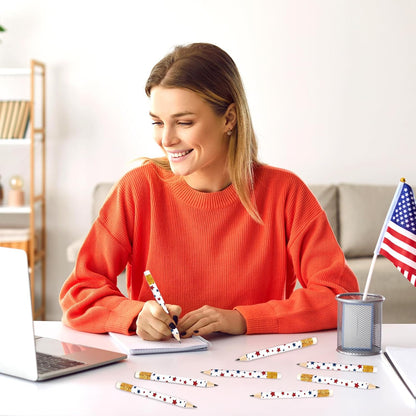 JarThenaAMCS 50Pcs Independence Day Pencil with Erasers American Flag Short Writing Wooden Pencils Red White Blue Patriotic Half Pencil for 250th Anniversary 4th of July School Office Supplies, 4 in