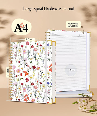 Cute Spiral Notebook Journal for Women, 200 Pages Lined Notebooks 8.5” x 11”, A4 Large Hardcover Spiral Journals with 100 GSM Thick Paper, College Ruled Notebook for Writing Work School, Orange Floral