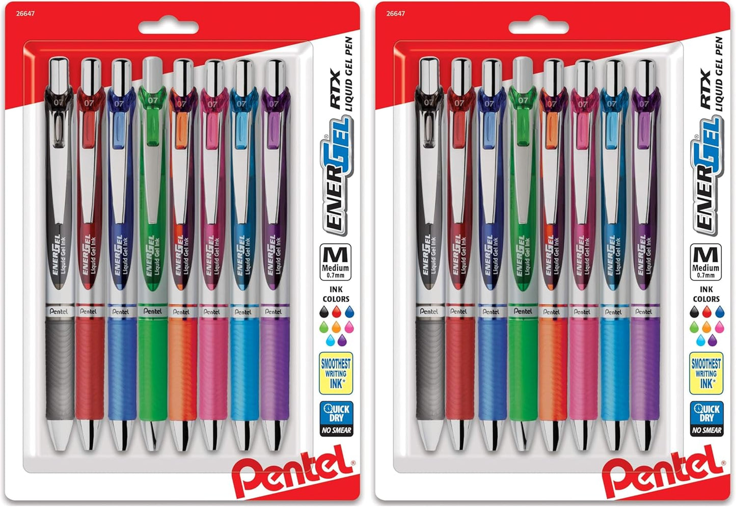 Pentel EnerGel RTX Retractable Liquid Gel Pen, (0.7mm) Metal Tip, Medium Line,Assorted Ink, 8-Pk (BL77BP8M1)