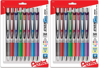 Pentel EnerGel RTX Retractable Liquid Gel Pen, (0.7mm) Metal Tip, Medium Line,Assorted Ink, 8-Pk (BL77BP8M1)