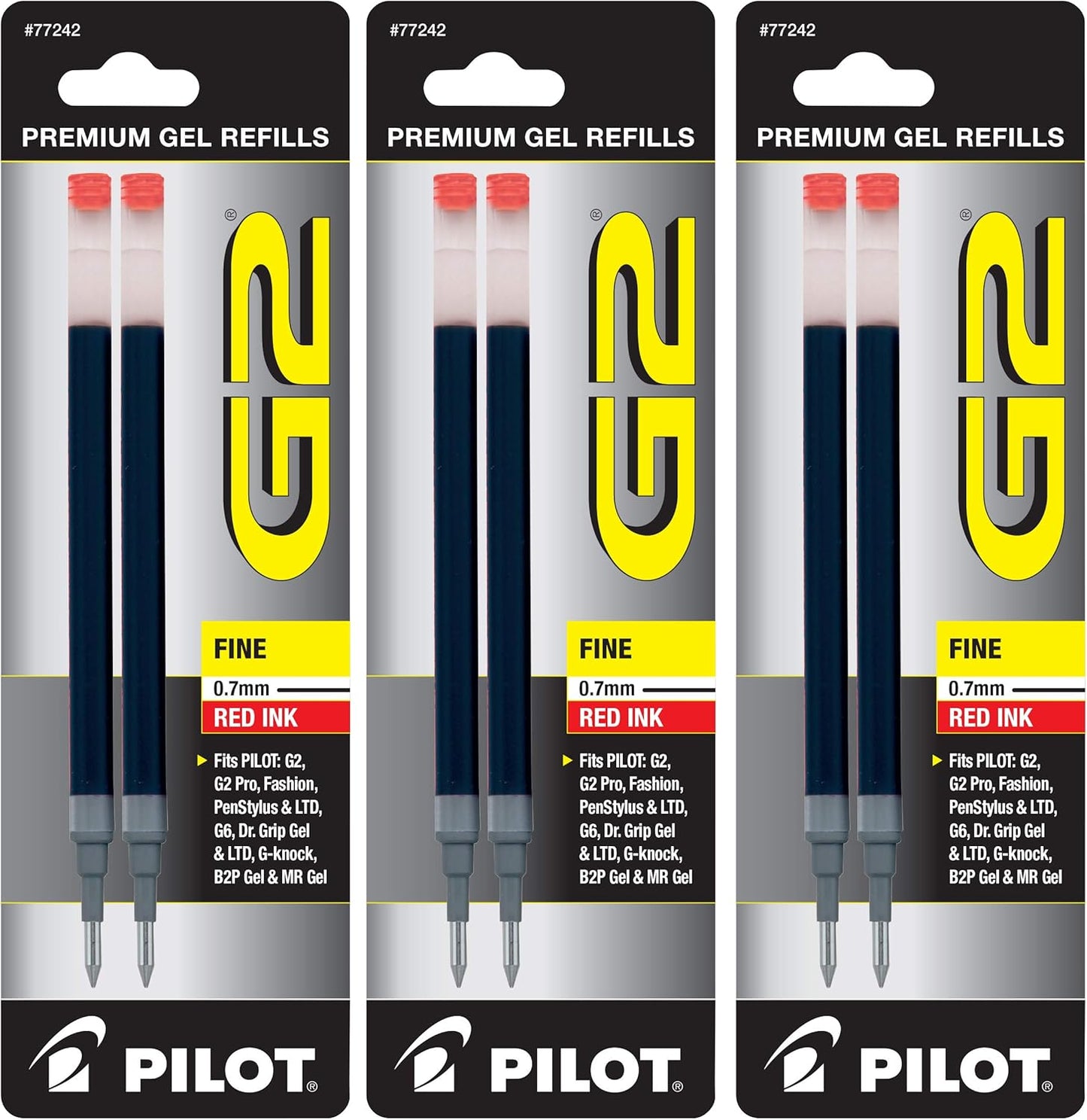 Pilot, G2 Gel Ink Refills, Fine Point 0.7 mm, Black, Pack of 6