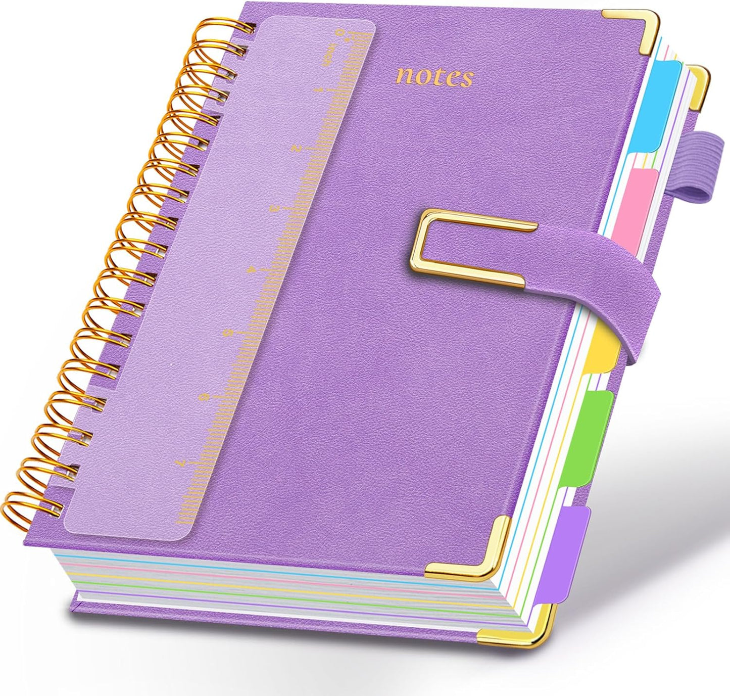 Hardcover Spiral Notebook College Ruled, 8"x10" Leather Journal Notebook with Magnetic Closure, 300 Pages 5 Subject Notebook with Dividers Tabs Journal for Women Men, Work, School(Rose Red)