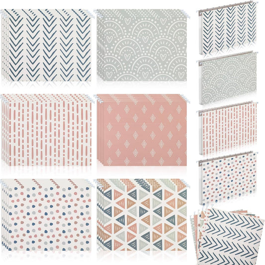 Qeeenar 30 Pcs Boho Hanging File Folders 9.5 x 11.5 in Decorative Cute Hanging Letter Size File Folder with Adjustable Tabs Back to School Gift for Office Home Supplies, 6 Designs(Classic)