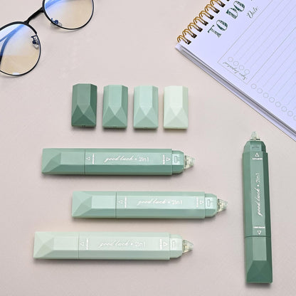 Temiary 4 Pcs 2 in 1 White Correction Tape and Double Sided Roller Set, Aesthetic Smooth Pull Out Tapes with Adhesive Glue Tape Roller Runner for School Office Supplies (Pink)