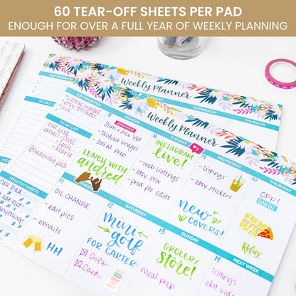 bloom daily planners Horizontal Weekly Tear-Off To Do List Planning Pad - Undated Notepad Organizer & Healthy Habit Tracker - 8.5” x 11” - Floral