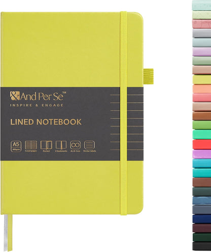 &And Per Se Lined Journal Notebook, 160 Pages, A5 5.7 x 8 inches College Ruled Thick Paper Notebook Journals for Writing, Hardcover Notebooks for Women Men Office School (1 Pack, Green) - Colors A