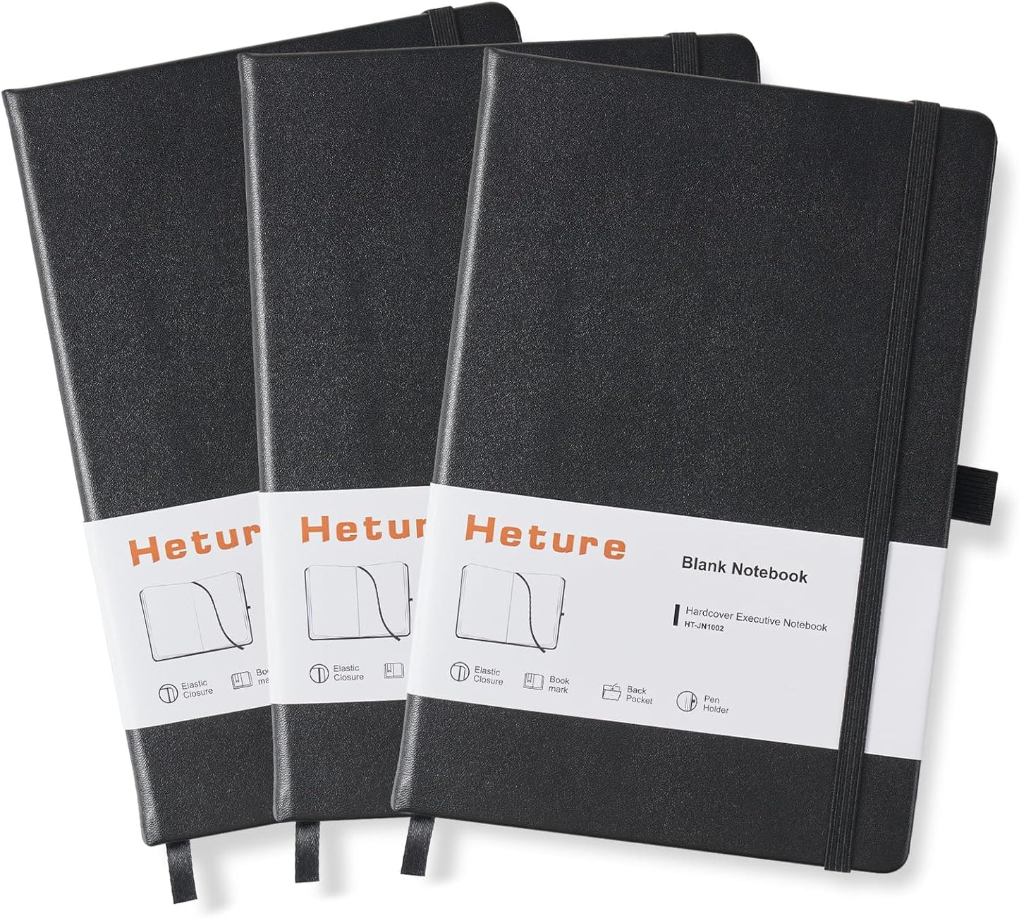 Heture Hardcover Notebooks, A5 Lined Journals Notebook for Writing 160 Pages, 8.2 x 5.5 inch, Classic Ruled Notebooks for College/Work/Travel (Lined-3 Pack, Black)
