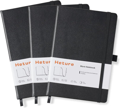 Heture Hardcover Notebooks, A5 Lined Journals Notebook for Writing 160 Pages, 8.2 x 5.5 inch, Classic Ruled Notebooks for College/Work/Travel (Lined-3 Pack, Black)