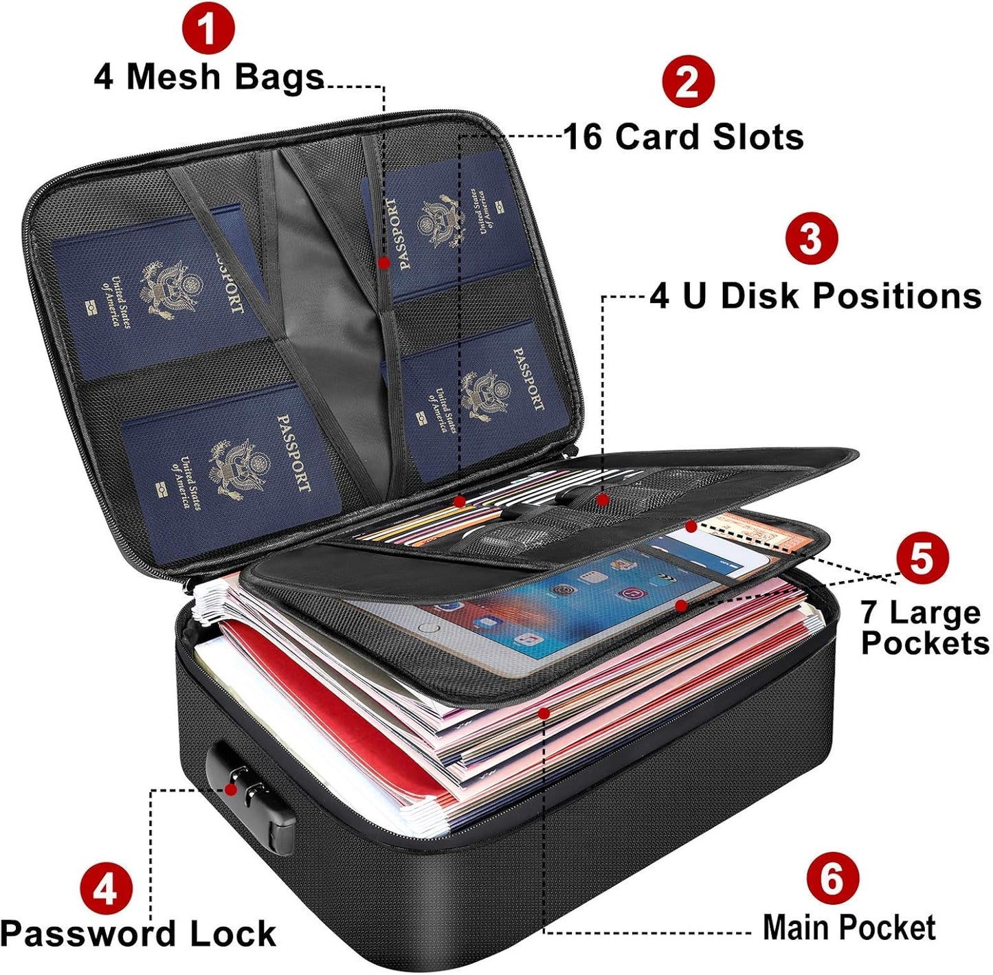 DocSafe 5200°F Document Organizer with Lock, Upgraded Heat Insulated Fireproof＆Water-Resistant Box 8 Layers File Organizer, Portable Home Travel Safe Storage for Important Documents and More