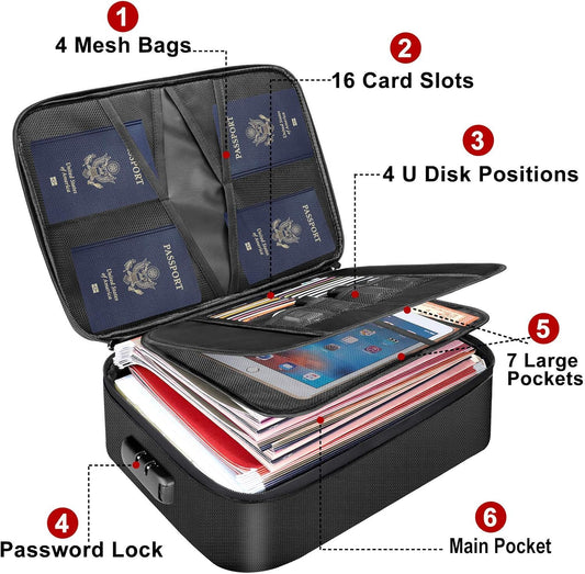 DocSafe 5200°F Document Organizer with Lock, Upgraded Heat Insulated Fireproof＆Water-Resistant Box 8 Layers File Organizer, Portable Home Travel Safe Storage for Important Documents and More