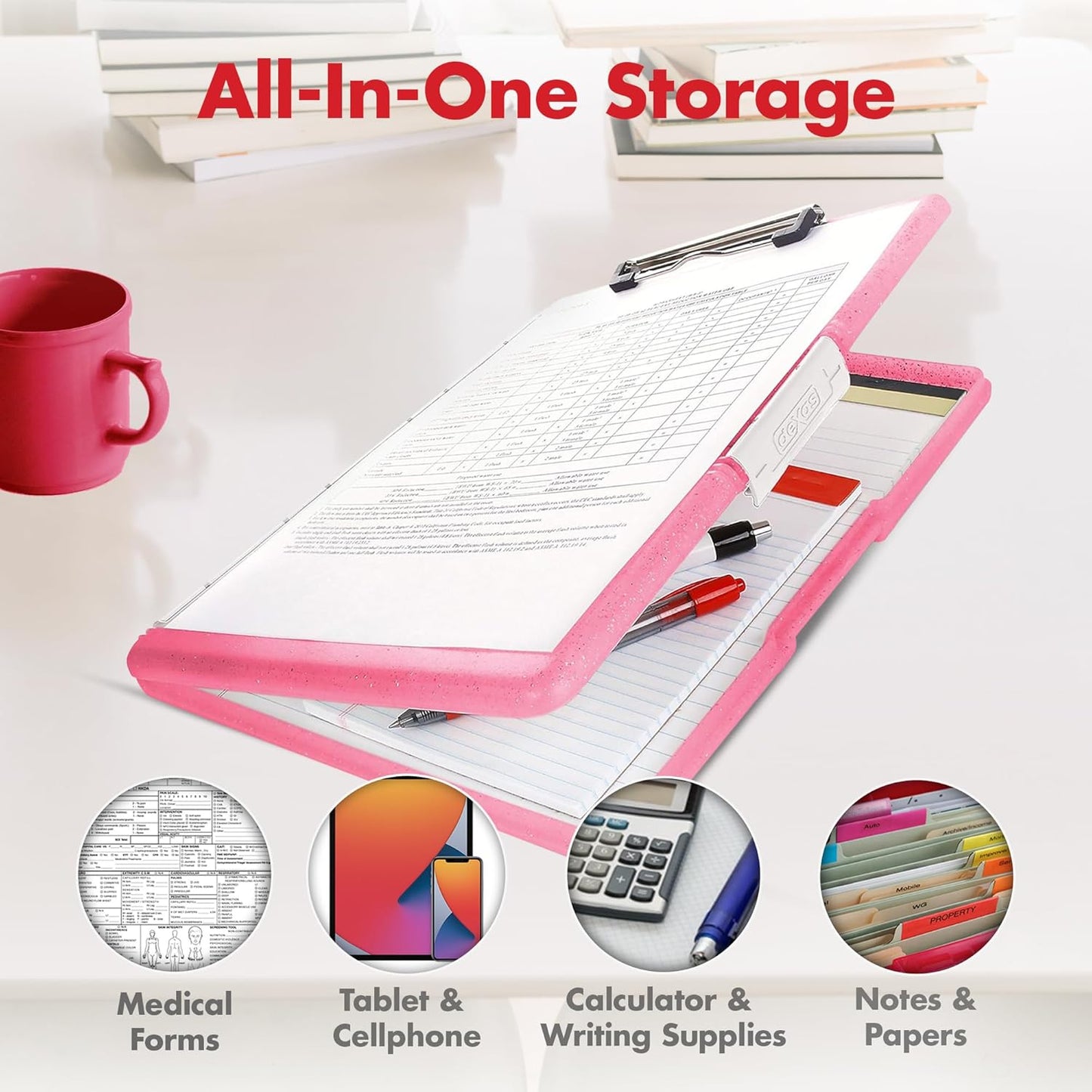 Dexas Slimcase 2 Plastic Clipboard with Storage and Side Opening, Black, Office Supplies Clipboards to Organize, Carry and Store, A4 Holder, Style and Functionality Nursing Clipboards