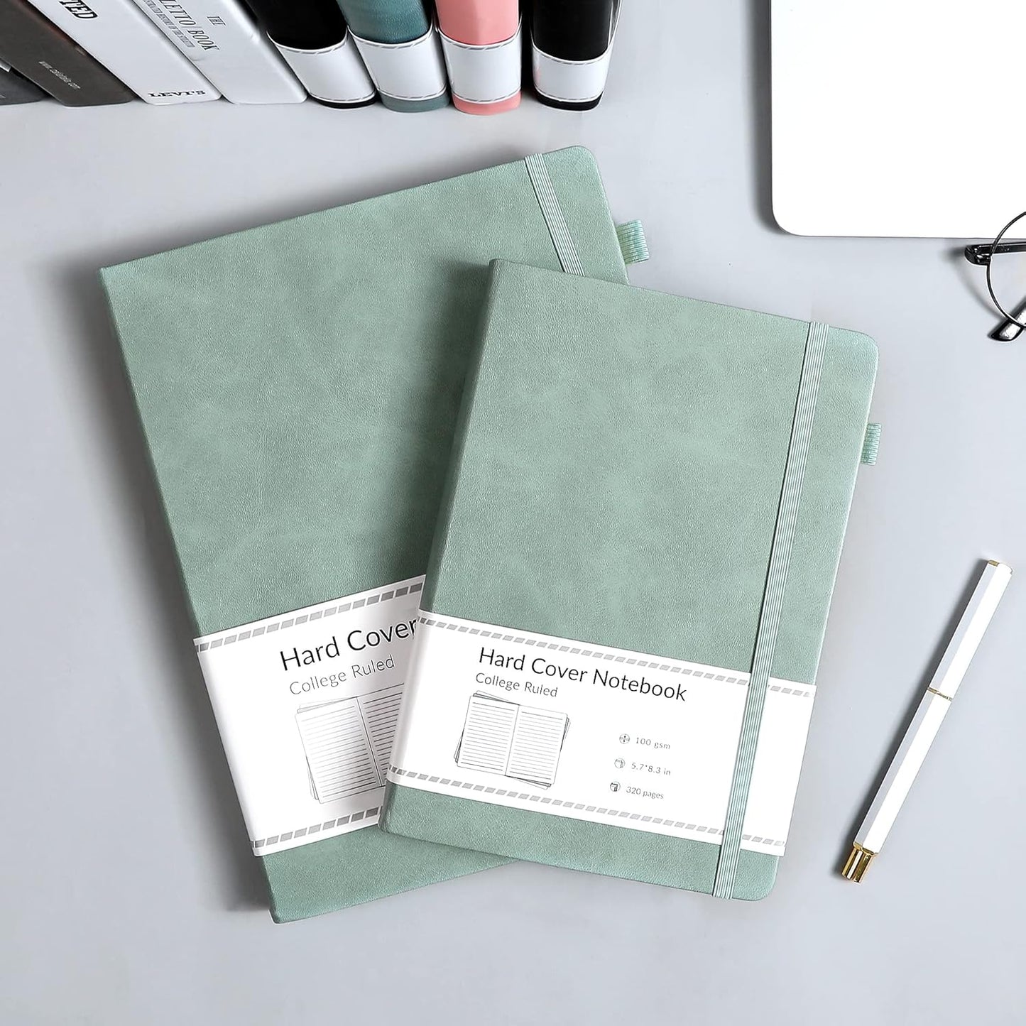 CAGIE Bullet Dotted Journal Notebook 320 Pages 100 GSM Paper Hardcover A5 Dot Grid Notebook Leather Journals for Writing Women Men Work Journaling, Green