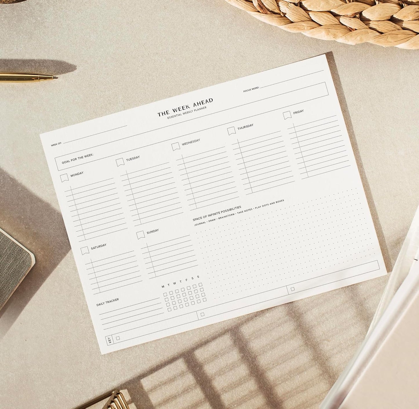 ThreeKin Weekly Planner - Premium 52-Sheet Tear-Off Notepad, 8.5 x 11 inches, Clean Colorful Design, Perfect for Work, School, Projects, and Entrepreneurs, Female & USA Owned Business