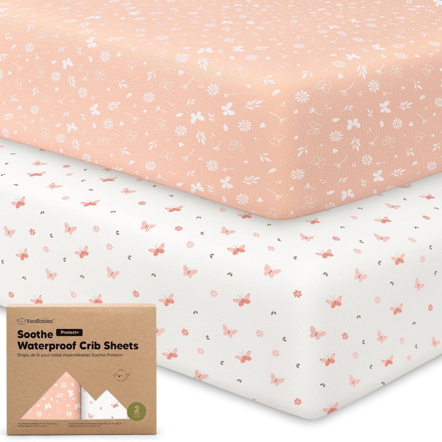 2-Pack Waterproof Crib Sheets for Boys, Girls - 52x28 Fitted Organic Cotton Baby Crib Sheets, Toddler Mattress Protector Cover, Washable, Soft & Durable Baby Bedding Essentials(Pine Grove)