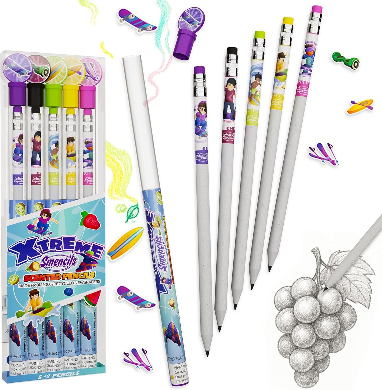 Spring Smencils - HB #2 Scented Pencils, 5 Count, Gifts for Kids, School Supplies, Classroom Rewards, Easter basket stuffers