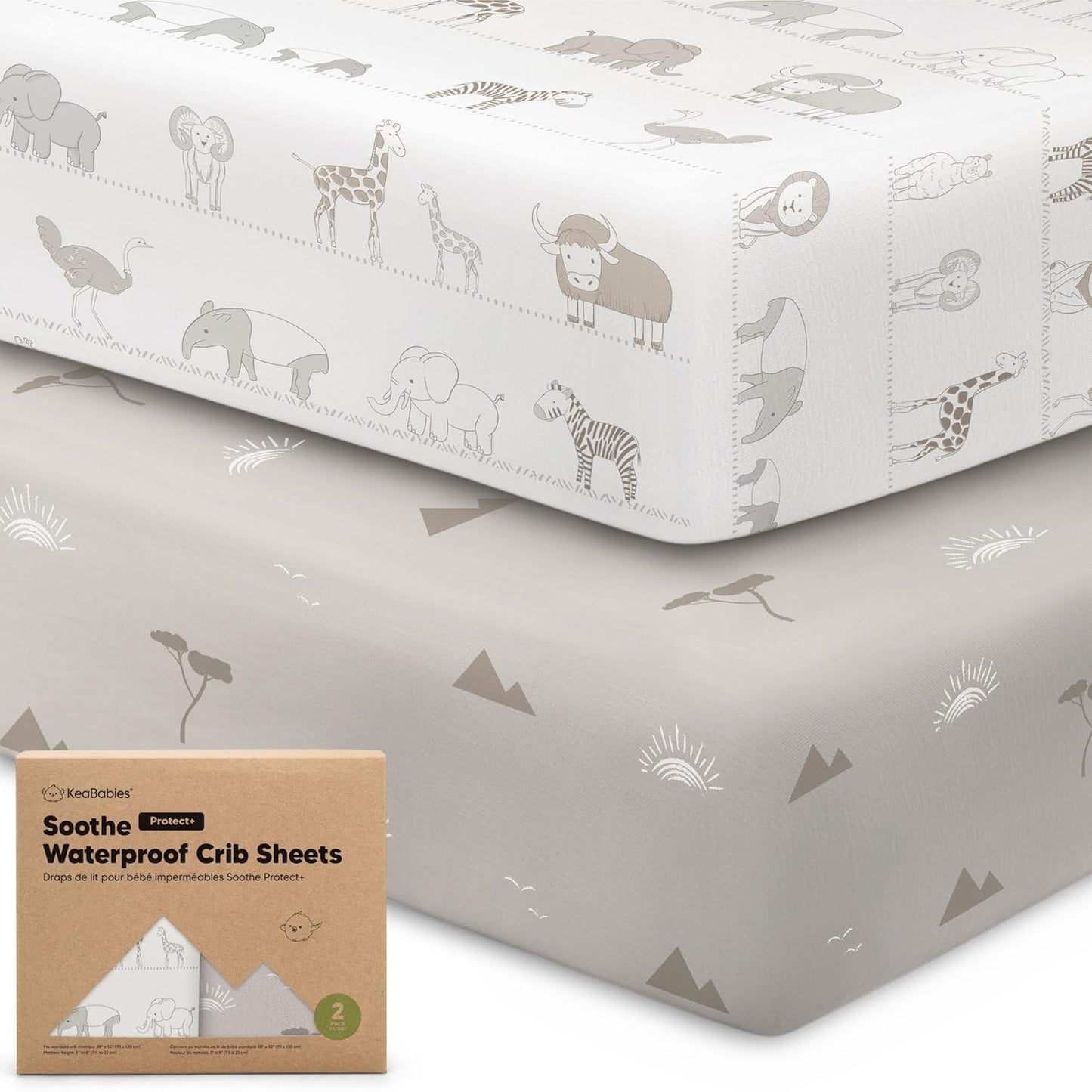 2-Pack Waterproof Crib Sheets for Boys, Girls - 52x28 Fitted Organic Cotton Baby Crib Sheets, Toddler Mattress Protector Cover, Washable, Soft & Durable Baby Bedding Essentials(Pine Grove)