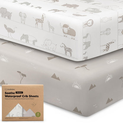 2-Pack Waterproof Crib Sheets for Boys, Girls - 52x28 Fitted Organic Cotton Baby Crib Sheets, Toddler Mattress Protector Cover, Washable, Soft & Durable Baby Bedding Essentials(Pine Grove)