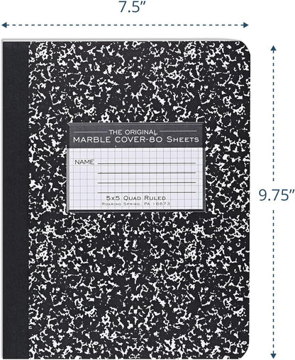 ROARING SPRING Hard Cover Composition Notebook, Black Marble Comp Book, 9.75″ x 7.5″, College-Ruled with Margin, 100 Sheets (200 Pages), Made in USA