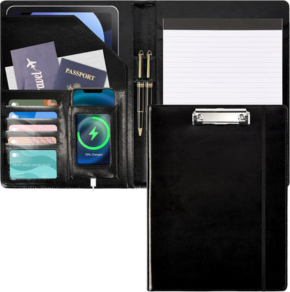 Clipboard Folio Folder Portfolio with Notepad-Pocket Business Card Holder Brown Faux PU Leather Portfolio