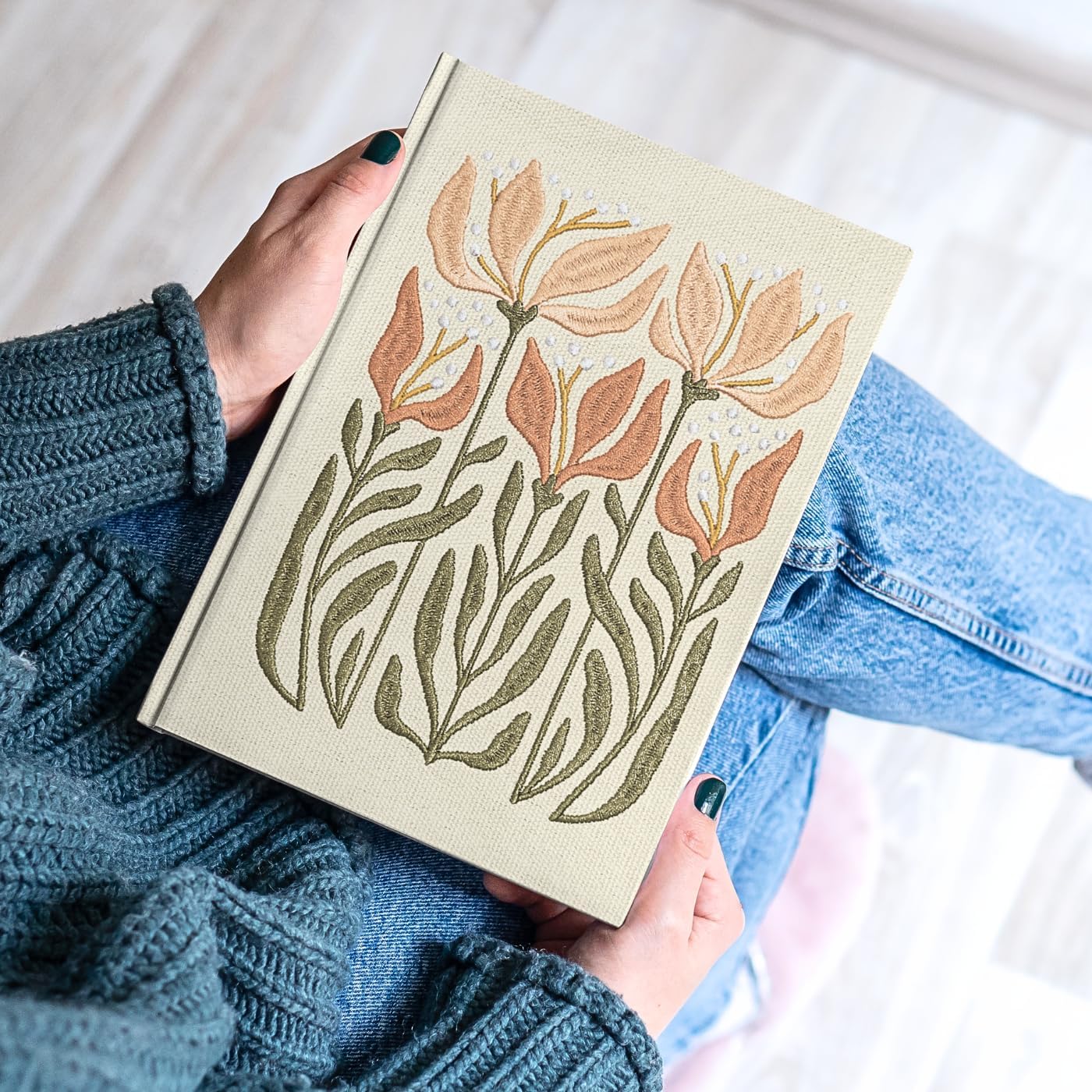 Lady Jayne Embroidered Canvas Hardcover Journal with 192 Lined Pages, 6” x 8.5” – Flower Market Poppy (83289)