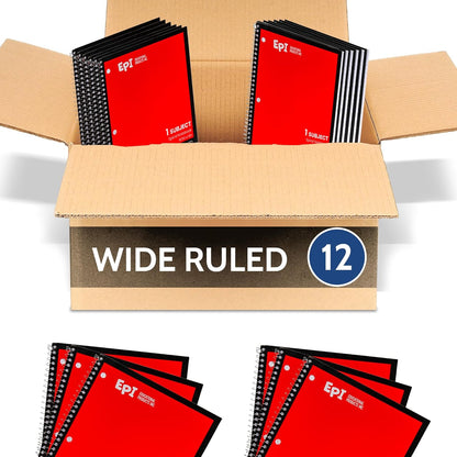 EPI Spiral Notebook | Wide - 70 Sheets, Durable Spiral Binding | 10.5 x 8 in | Classroom Supplies | School, Office, Note Taking, Journaling - 12 Pack