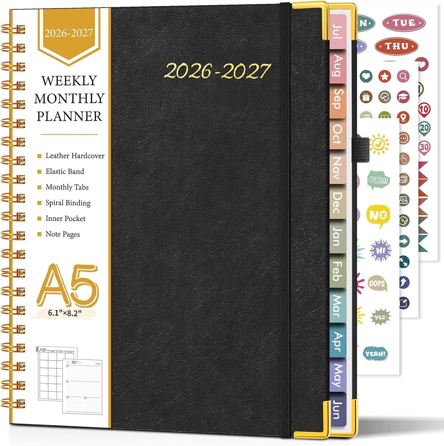 2026 Planner, Weekly and Monthly Calendar Planner from January 2026 - December 2026, 8.5" x 11" Hardcover Leather Hourly Appointment Book with Tabs, Spiral Daily Planners for School Work Home, Green