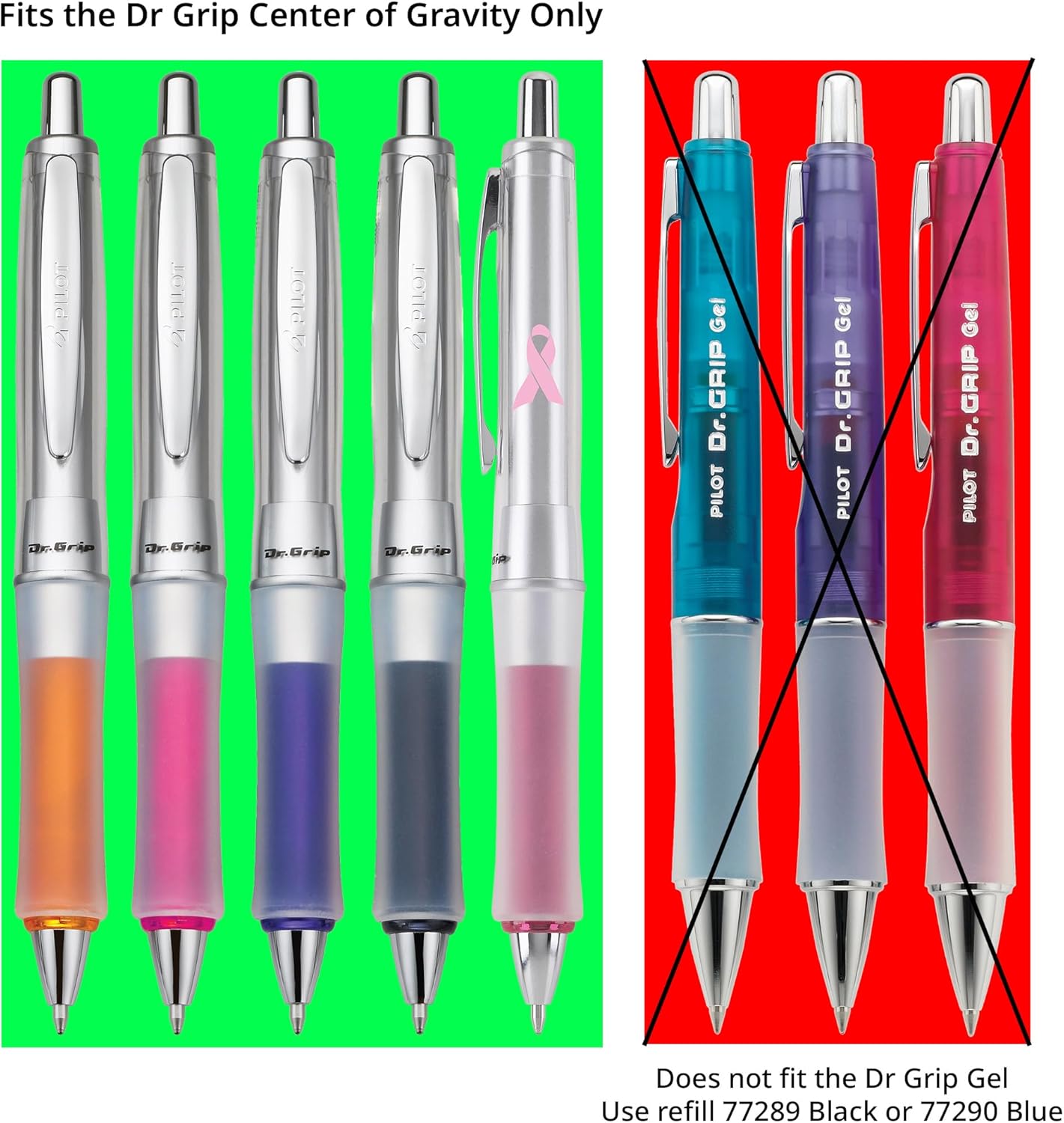 Pilot Dr. Grip Center of Gravity Ballpoint Pen Refills, Medium Point, Blue Ink, 4 Refills