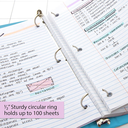 BAZIC 1/2-Inch 3-Ring View Binder with 2-Pockets, Cyan (4105-12P)