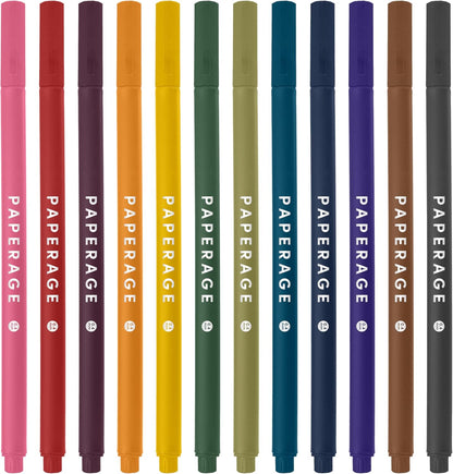 PAPERAGE Felt Tip Fine Point Pens (0.4mm), 12 Pack, Pens For Journaling, Notebooks, Planners, Calendars & Drawing, Great for School, Office, & Home (Black Ink)