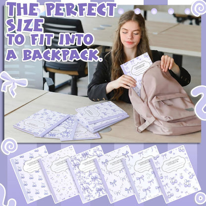 Fullhawl 6 Pcs Bow Composition Notebooks, Preppy Coquette Notebook College Ruled Journal, 110 Page, Cute Back to School Gift for Teacher, Student, First Day of Schooll(Pink,9-3/4 x 7-1/2")