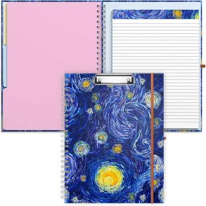 Rimilak Spiral Clipboards Folio with Refillable Lined Notepad, 14.5 x 9.8 In, Hardcover Cover with 5 Interior Pockets, Elastic Band and Pen Loop Series. Cute Stylish Clipfolio, Daisy Flower