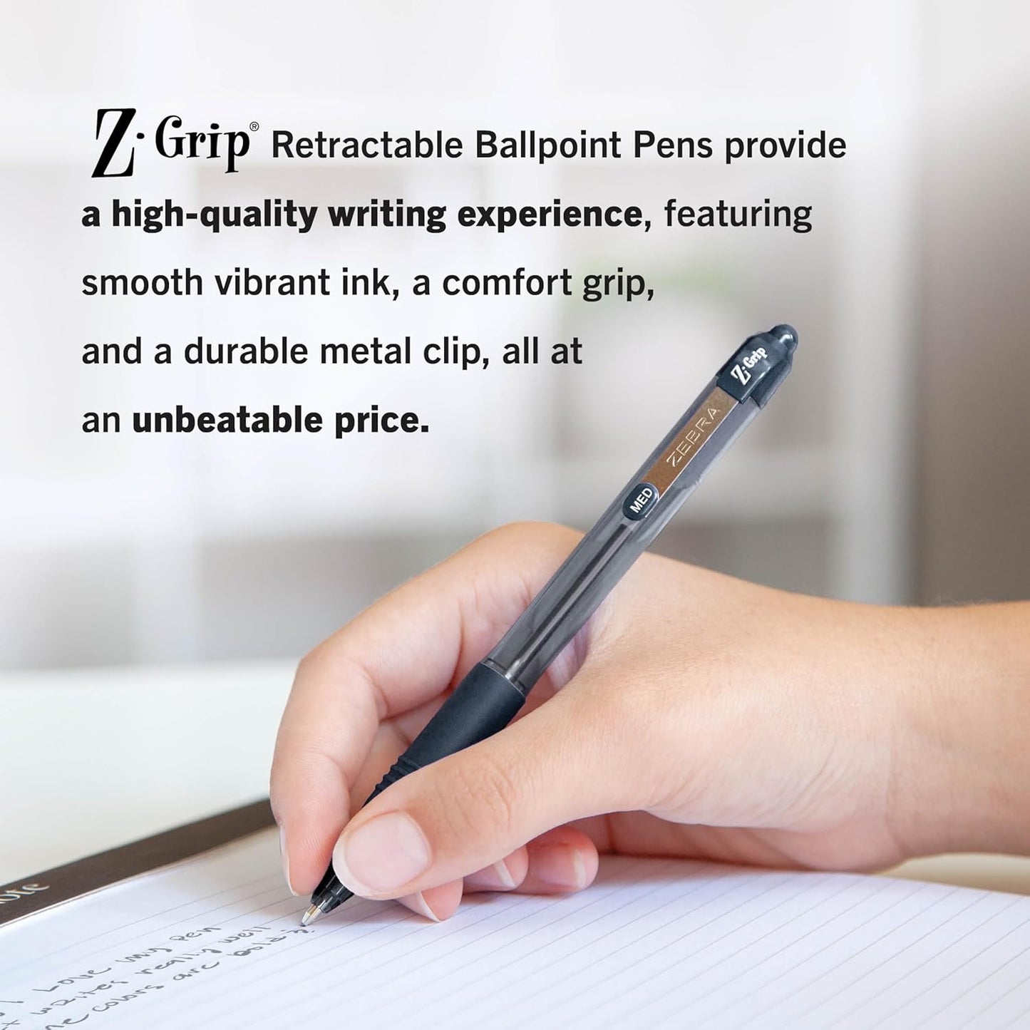 Zebra Pen Z-Grip Retractable Ballpoint Pen, Smooth-Flowing Black Ink, 1.0mm Medium Point, School & Office Supplies, Ideal for Note-Taking, Journal and Planner Use, 18-Pack (22218)