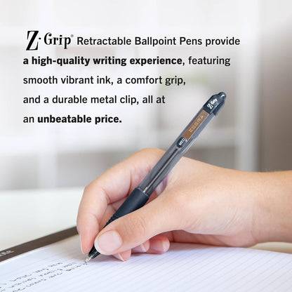 Zebra Pen Z-Grip Retractable Ballpoint Pen, Smooth-Flowing Black Ink, 1.0mm Medium Point, School & Office Supplies, Ideal for Note-Taking, Journal and Planner Use, 18-Pack (22218)