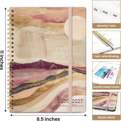 Planner 2026-2027, Academic Year Monthly and Weekly Calendar Planner, Jul 2026 - Jun 2027, Hardcover Teacher Student Planning Agenda book with Tabs, Perfect for School Office Supplies, 6.3" x 8.5" - Wildflowers