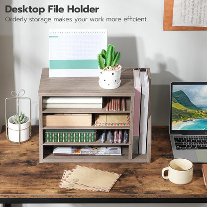 HOOBRO Mail Sorter, Literature Organizer with Adjustable Shelves, Paper Organizer for Office, Home, Wood Countertop File Holders, Mails, Magazines, Rustic Brown FG41WF01
