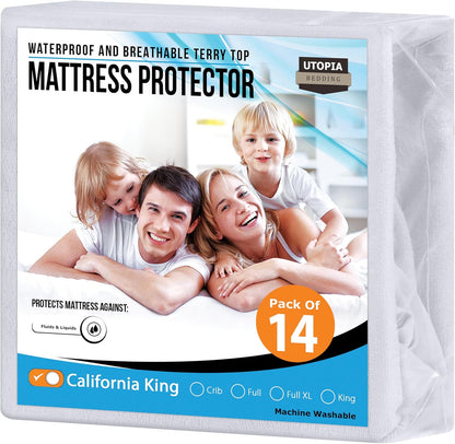 Twin Size Mattress Protector Waterproof, Premium 200 GSM Terry Mattress Cover, Soft & Breathable Bed Cover, Fitted Sheet Style Stretchable Deep Pockets 15" by Utopia Bedding (White)