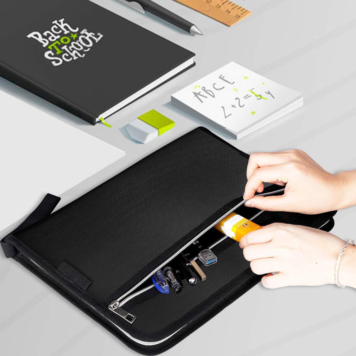 Tamfile Fireproof Accordion File Organizer with Handle, 13 Pocket Transparent Expanding File Folder with Zipper & Labels, File Folder with Multi-Pockets Paper Organizer Folder for Letter A4 Files