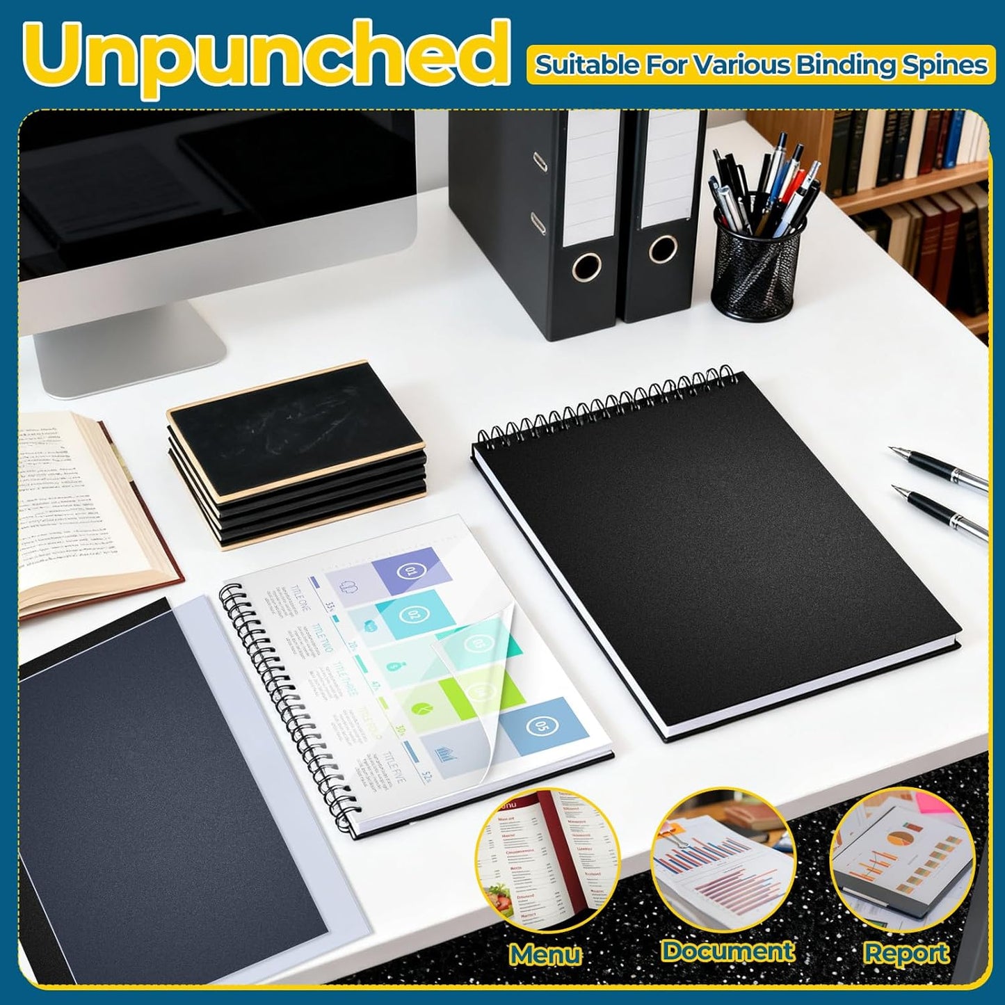 24 Pcs Binding Covers and Backs Set, 8.5x11 Inch, Letter Size 12 Pcs 8mil Clear PVC, 12 Pcs 12mil Sand Plastic Texture