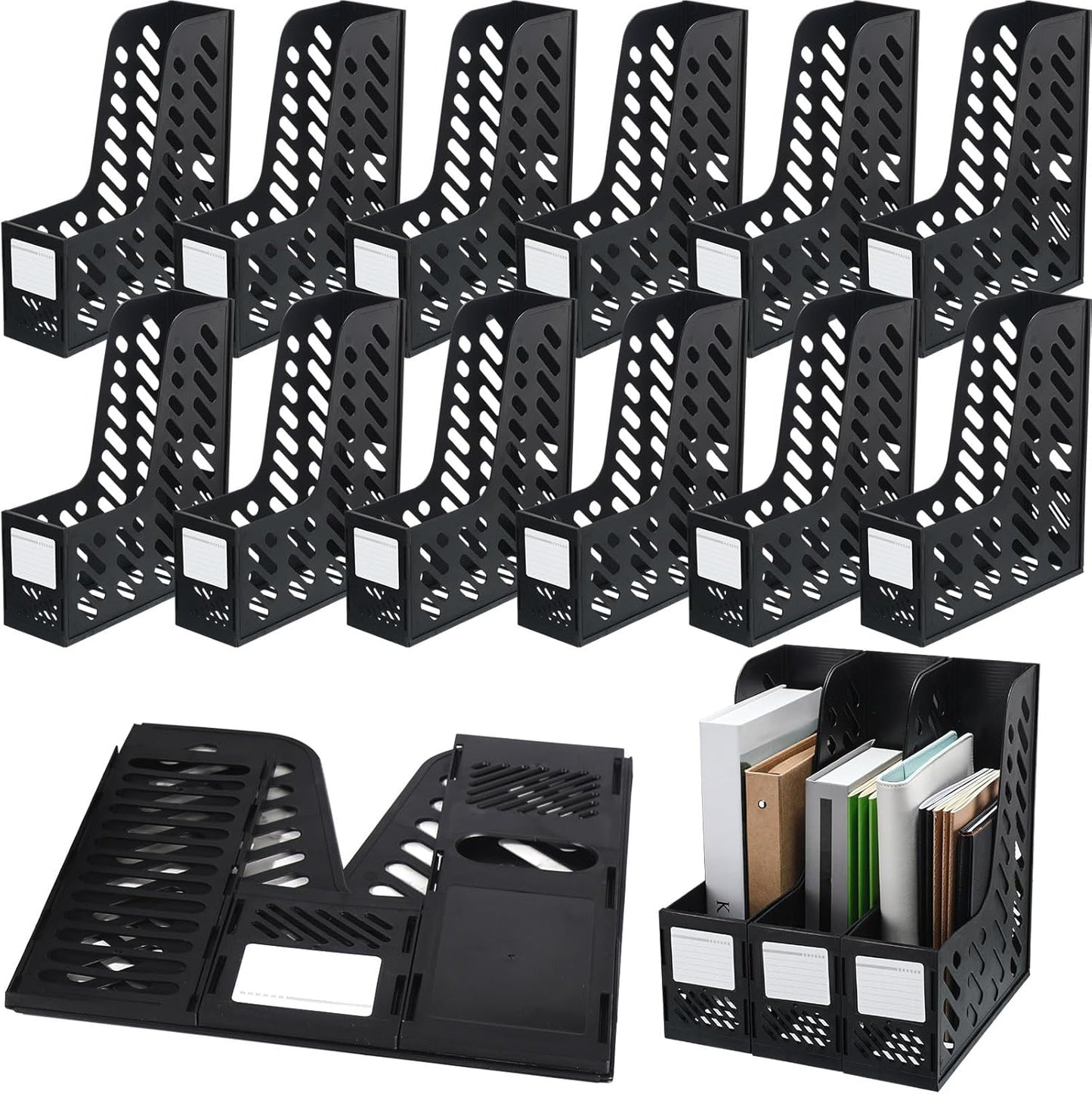 Glenmal 12 Pack Magazine Organizers Binder Organizer for Desk Plastic Vertical File Holder Magazine Racks Desk Accessories for Office, Home, or School (Black)