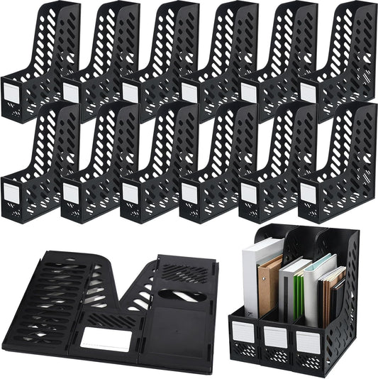 Glenmal 12 Pack Magazine Organizers Binder Organizer for Desk Plastic Vertical File Holder Magazine Racks Desk Accessories for Office, Home, or School (Black)