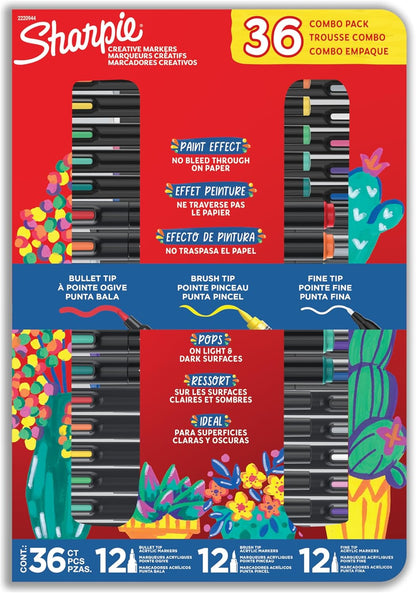 Sharpie Creative Markers Variety Pack, Water-Based Acrylic Paint Markers, Fine Tip, Assorted, 24 Count