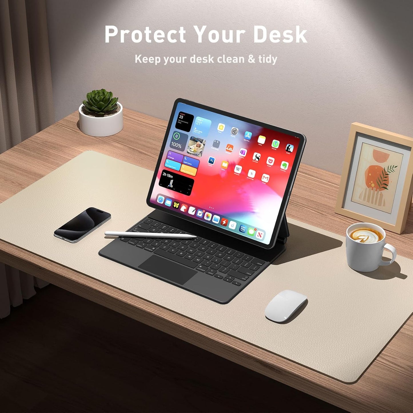 Aothia Leather Desk Pad Protector, Mouse Pad, Office Desk Mat, Non-Slip PU Leather Desk Blotter, Laptop Desk Pad, Waterproof Desk Writing Pad for Office and Home (Black,36" x 17") - Colors B