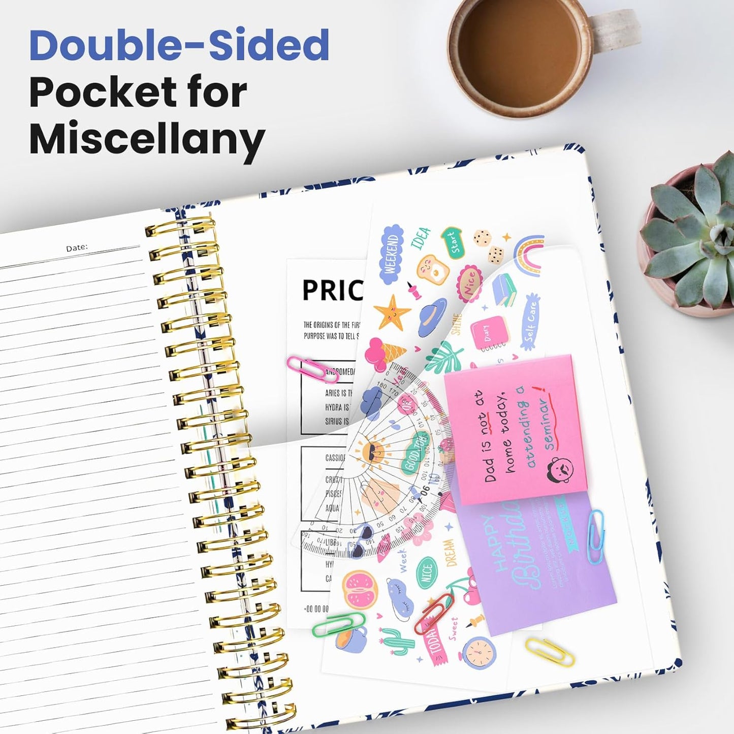 Large Lined Spiral Journal for Women Cute Hardcover 5 Subject Notebook for Work 8.5" x 11" with Removable Dividers & Tabs, College Ruled, 280 Pages Aesthetic Journal for Work, School & Note Taking, Garden of Whimsy