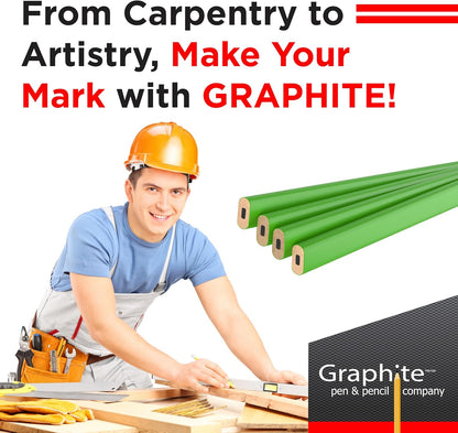 GRAPHITE Hard Lead Carpenter Pencils Bulk - (1) Pack of 12 Pieces Lumber Wooden Pencil #2 (HB) - Red