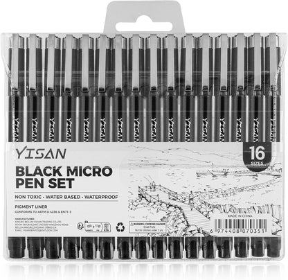 YISAN Drawing Art Pens,Micro Fineliner Pens,Fine Tip Manga Markers for Artist Sketch Technical,Black,12 Set,902195