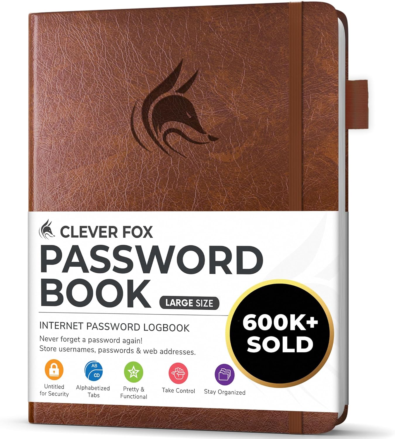 Clever Fox Password Book with alphabetical tabs. Internet Address Organizer Logbook. Small Pocket Password Keeper for Website Logins (Orange)