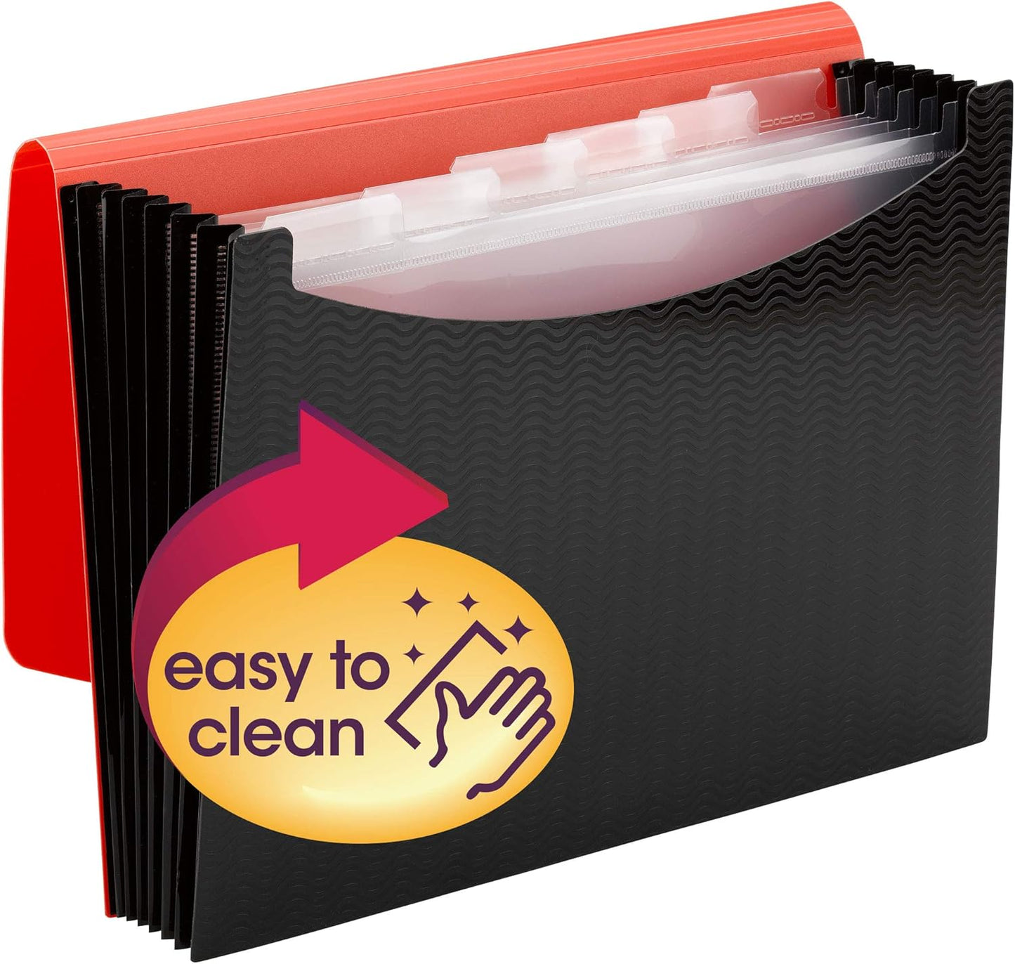 Smead Poly Frequency Expanding File Folders, Flap and Cord Closure, Letter Size, Wave Pattern, 13 Pocket, Red/Black (70866)