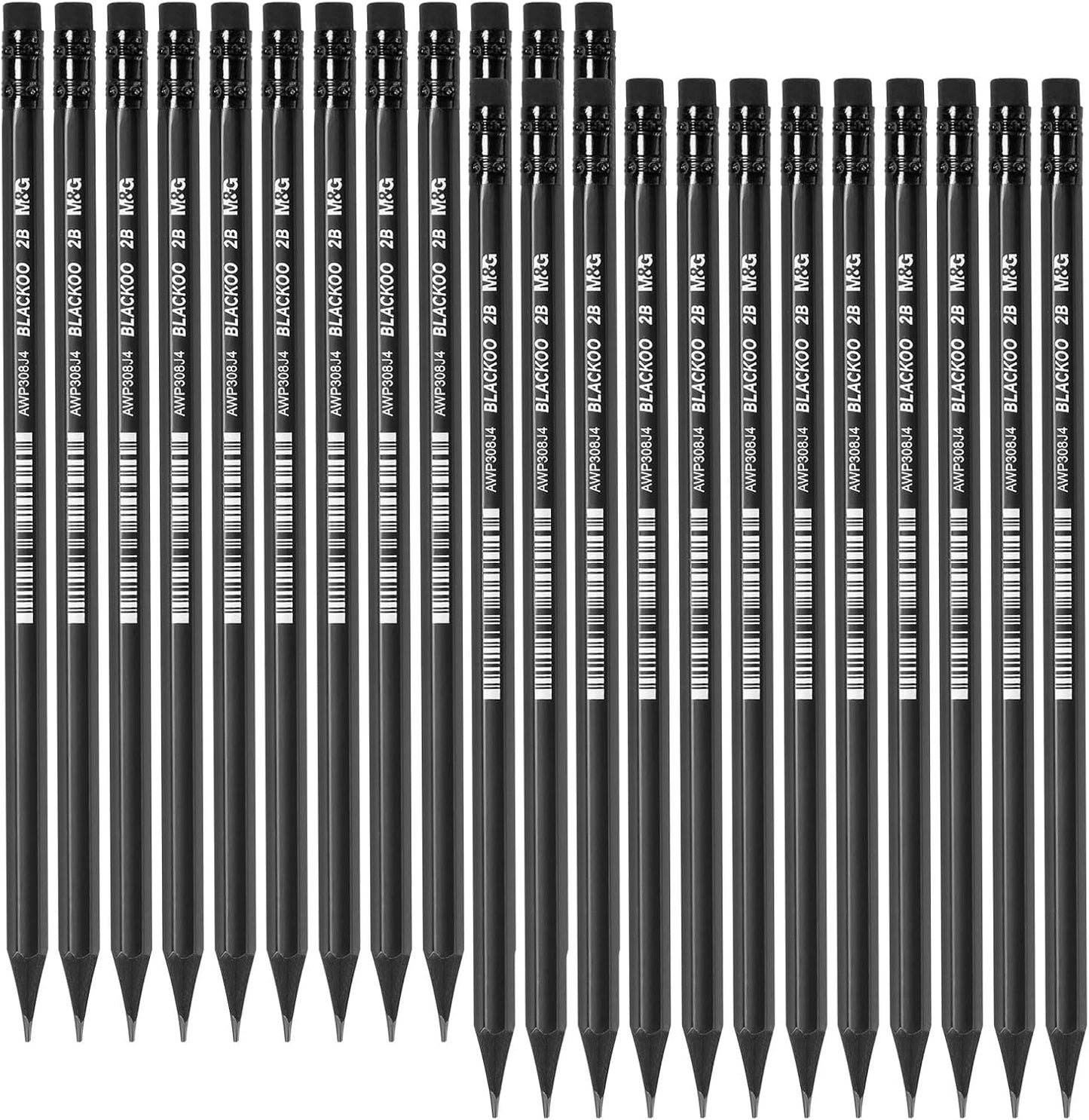 M&G Wood-Cased 2B Pencils, 24 Pack Pre-Sharpened Pencils with Top Erasers, Bulk Black Pencils for School Teacher Supplies, Writing, Drawing and Sketching