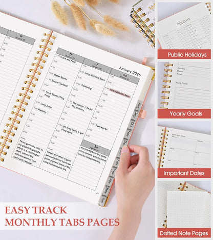 2026 Planner, Weekly and Monthly Calendar Planner from January 2026 - December 2026, 8.5" x 11" Hardcover Leather Hourly Appointment Book with Tabs, Spiral Daily Planners for School Work Home, Green